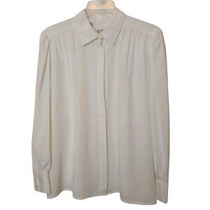 VTG Josephine Woman Ivory Button Blouse 22W  Pleated Shoulders Satin Career #I-9